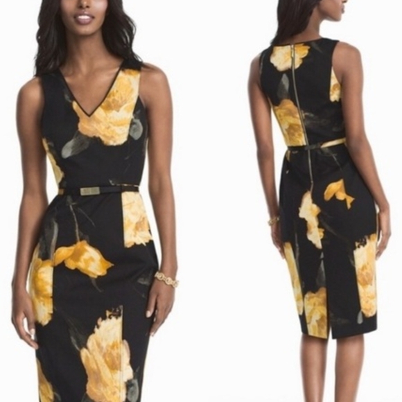 White House Black Market Dresses & Skirts - White House Black Market Gold and Black Sheath Midi Dress